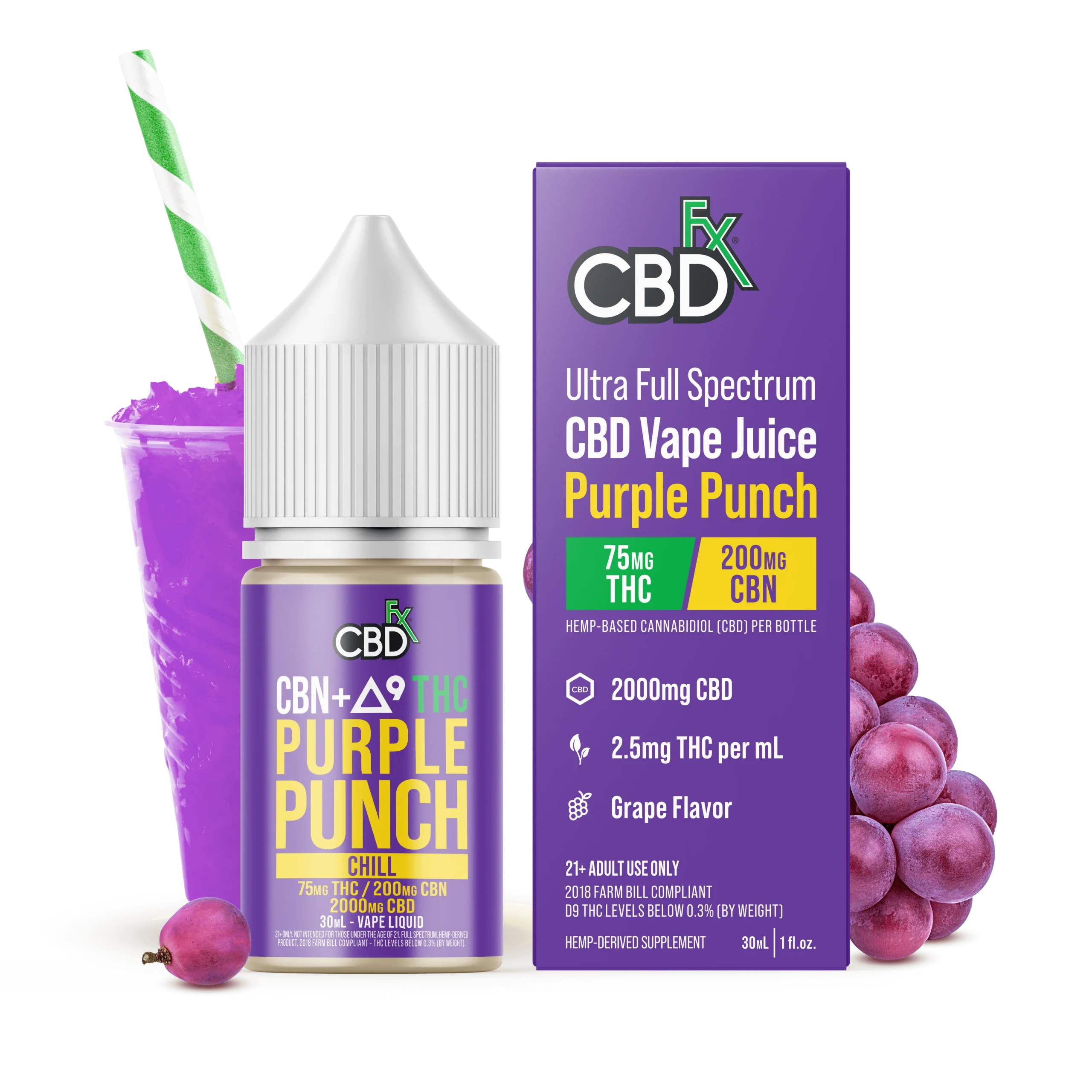 CBDfx CBN + Delta‑9 THC Vape Juice – Purple Punch